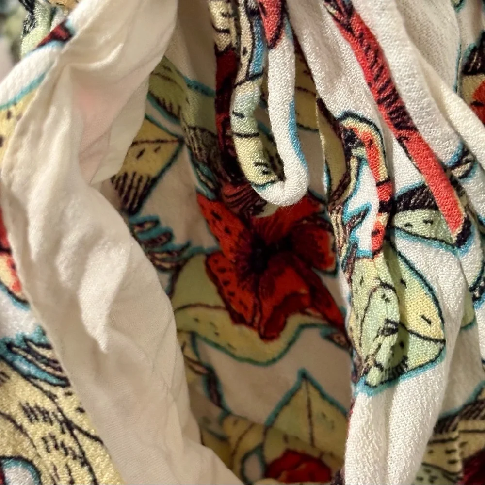 FREE PEOPLE Floral Tropical Ruffle Shoulder Side Tie‎ POCKETS Mini Dress SIZE XS